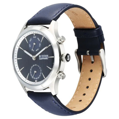 Titan Sapphire Multifunction Quartz Analog with Day and Date Blue Dial Leather Strap Watch for Men nt1874sl02
