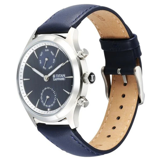 Titan Sapphire Multifunction Quartz Analog with Day and Date Blue Dial Leather Strap Watch for Men nt1874sl02