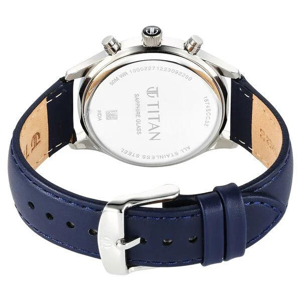 Titan Sapphire Multifunction Quartz Analog with Day and Date Blue Dial Leather Strap Watch for Men nt1874sl02