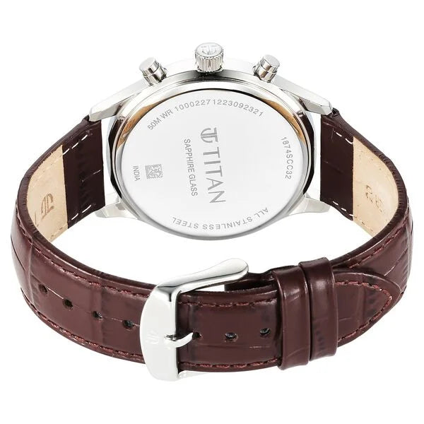 Titan Sapphire Multifunction Quartz Analog with Day and Date White Dial Leather Strap Watch for Men nt1874sl03