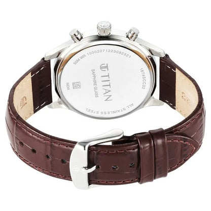 Titan Sapphire Multifunction Quartz Analog with Day and Date White Dial Leather Strap Watch for Men nt1874sl03