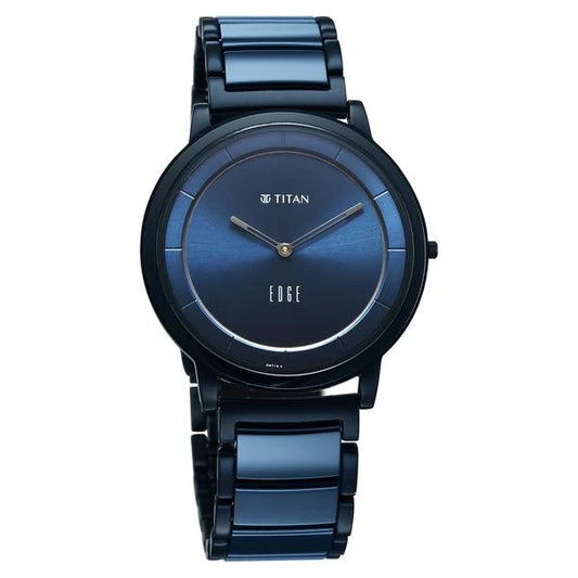 Titan Edge Melange Slim Steel & Ceramic StrapÂ Blue Dial Analog Watch For Men NU1878KD04
