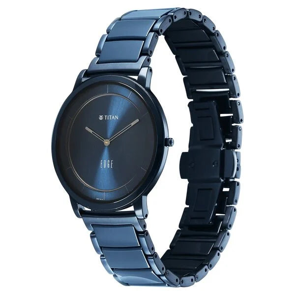 Titan Edge Melange Slim Steel & Ceramic StrapÂ Blue Dial Analog Watch For Men NU1878KD04