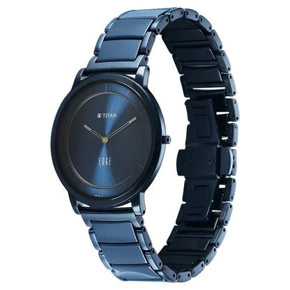 Titan Edge Melange Slim Steel & Ceramic StrapÂ Blue Dial Analog Watch For Men NU1878KD04
