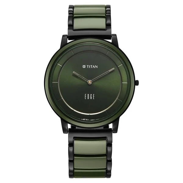 Titan Edge Melange Slim Steel & Ceramic Strap Green Dial Analog Watch For Men NU1878KD05