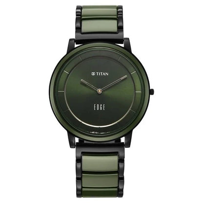 Titan Edge Melange Slim Steel & Ceramic Strap Green Dial Analog Watch For Men NU1878KD05