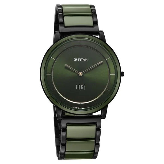 Titan Edge Melange Slim Steel & Ceramic Strap Green Dial Analog Watch For Men NU1878KD05