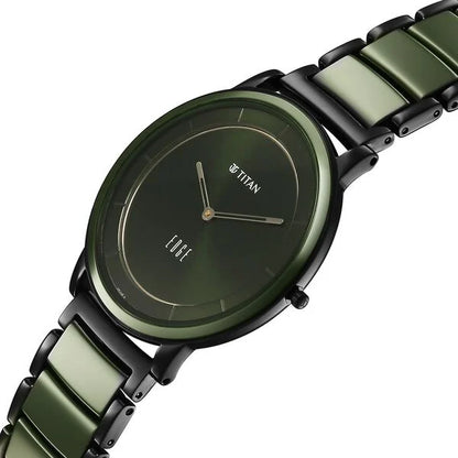 Titan Edge Melange Slim Steel & Ceramic Strap Green Dial Analog Watch For Men NU1878KD05