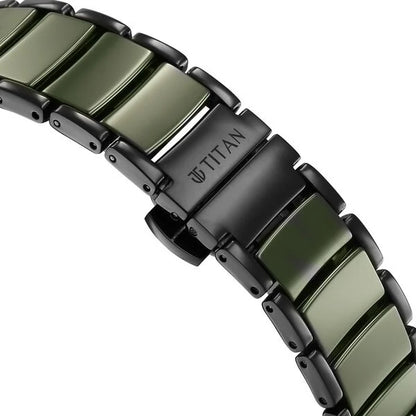 Titan Edge Melange Slim Steel & Ceramic Strap Green Dial Analog Watch For Men NU1878KD05