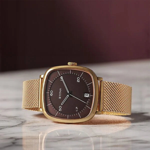 Titan Neo Curve Quartz Analog with Date Brown Dial Stainless Steel Strap Watch For Men nu1885wm01