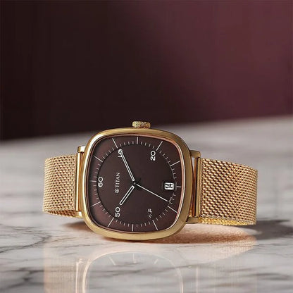 Titan Neo Curve Quartz Analog with Date Brown Dial Stainless Steel Strap Watch For Men nu1885wm01