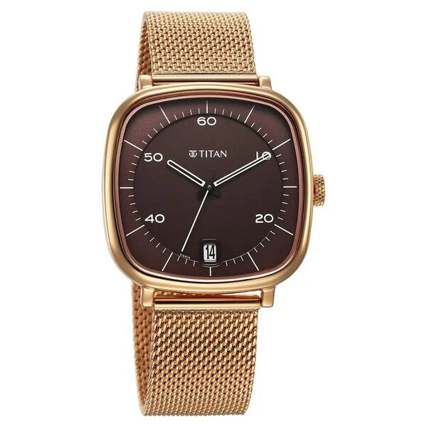 Titan Neo Curve Quartz Analog with Date Brown Dial Stainless Steel Strap Watch For Men nu1885wm01