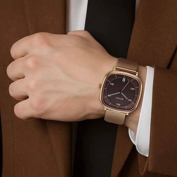 Titan Neo Curve Quartz Analog with Date Brown Dial Stainless Steel Strap Watch For Men nu1885wm01