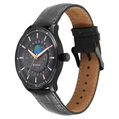 Titan Stellar Analog with Earth Disc and Gray Dial Gray Leather Strap Watch for Men 1890nl01