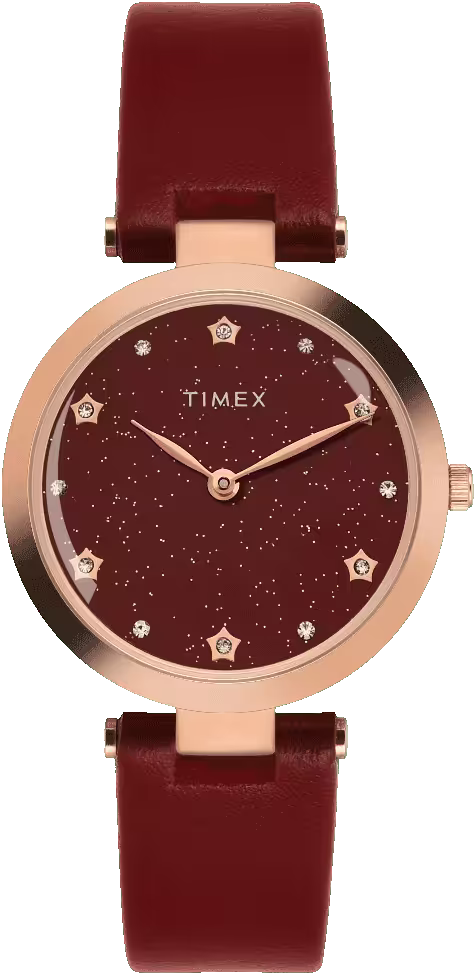 Timex Fashion Women Quartz Red Dial Analog Leather Watch TWEL19205