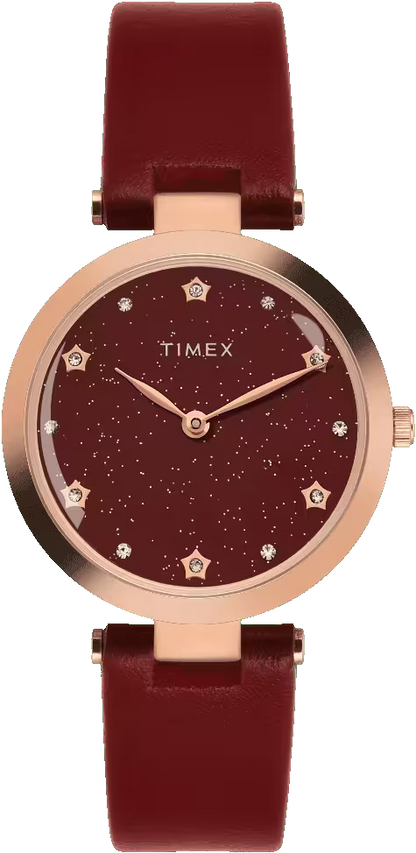 Timex Fashion Women Quartz Red Dial Analog Leather Watch TWEL19205