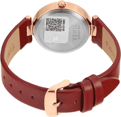 Timex Fashion Women Quartz Red Dial Analog Leather Watch TWEL19205