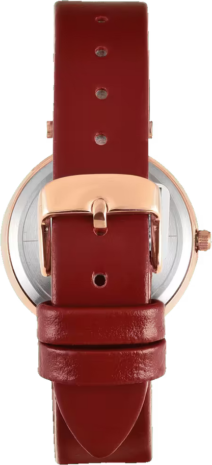 Timex Fashion Women Quartz Red Dial Analog Leather Watch TWEL19205
