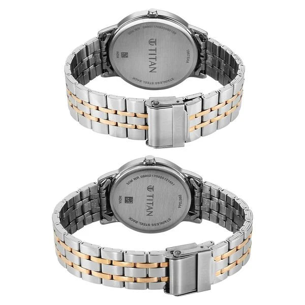 Titan Bandhan Eternal Pair Analog with Date and Black Dial Dual Tone Stainless Steel Strap Watch for Couples 19672967km01