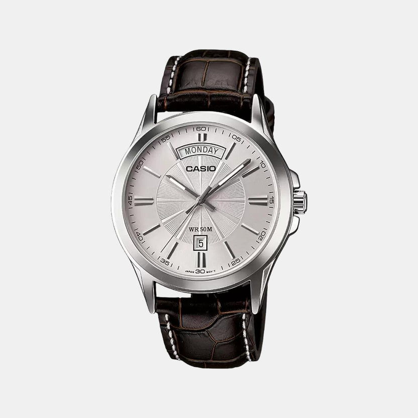 Enticer Men Quartz Silver Dial Analog Leather Watch A845