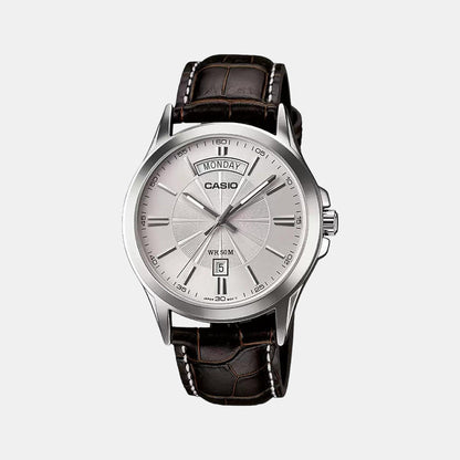 Enticer Men Quartz Silver Dial Analog Leather Watch A845