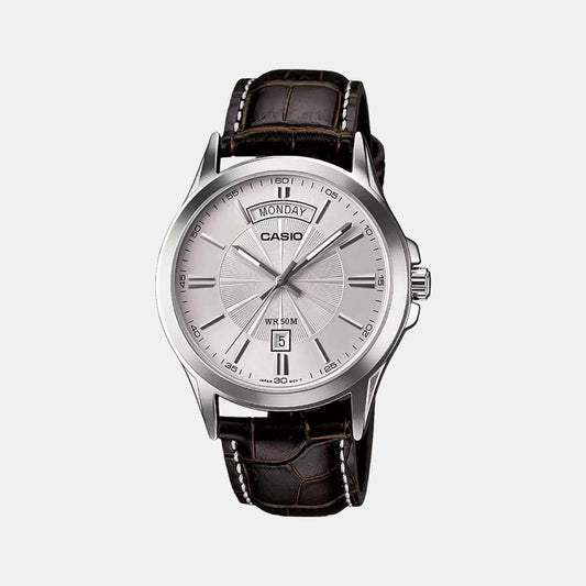 Enticer Men Quartz Silver Dial Analog Leather Watch A845