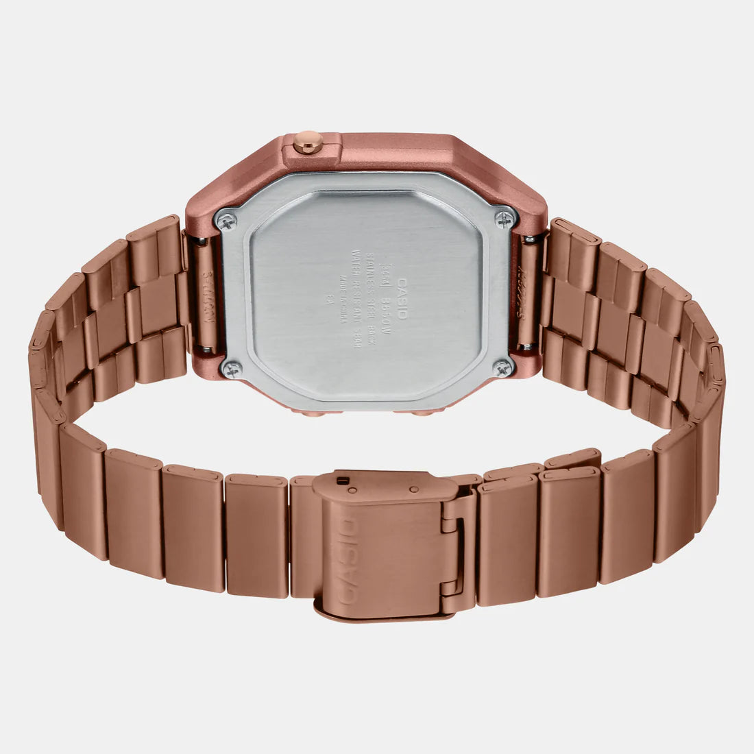 Casio Vintage Unisex Quartz Rose Gold Dial Digital Stainless Steel Watch D200