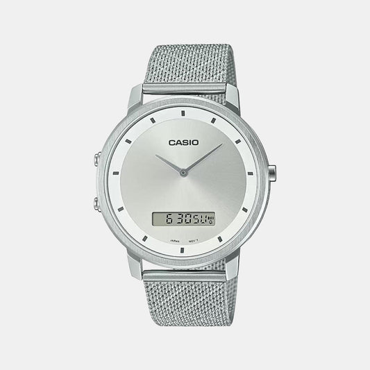 Enticer Men Quartz White Dial Analog-Digital Mesh Watch A1962