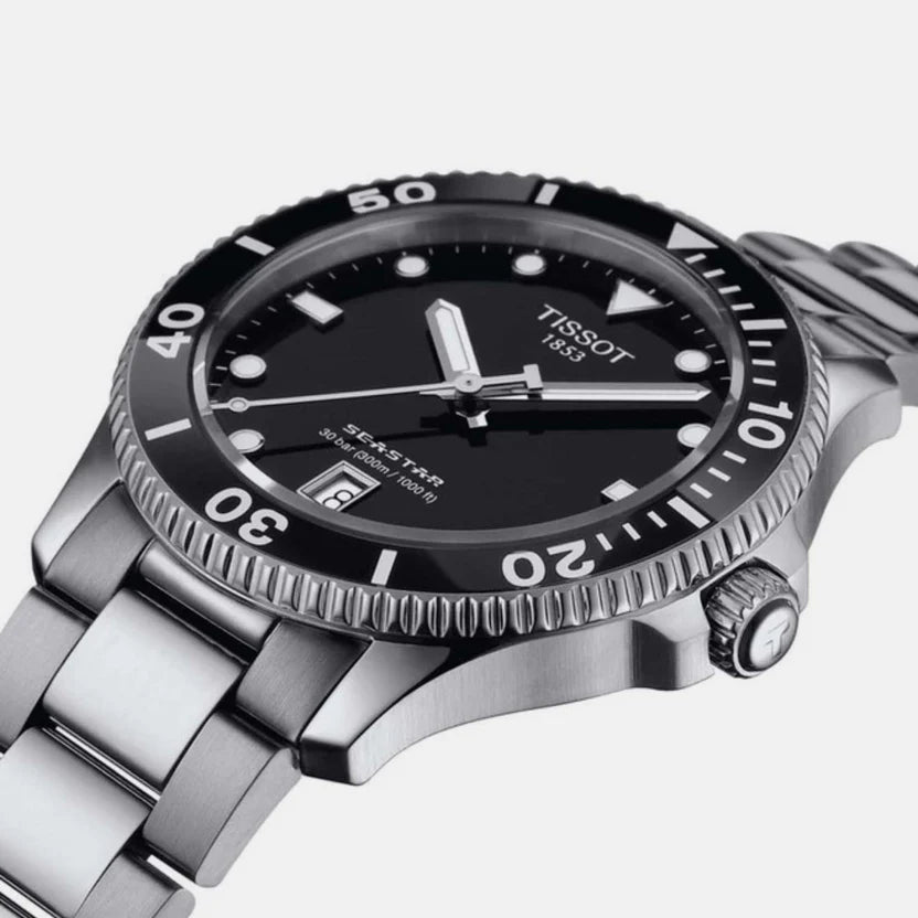 Tissot Seastar 1000 Men Quartz Black Dial Analog Stainless Steel Watch T1204101105100