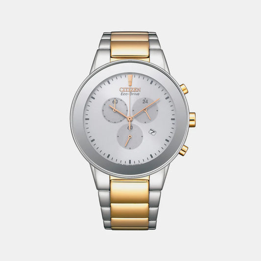 Citizen Axiom Eco-Drive Men White Dial Chronograph Stainless Steel Watch AT2244-84A