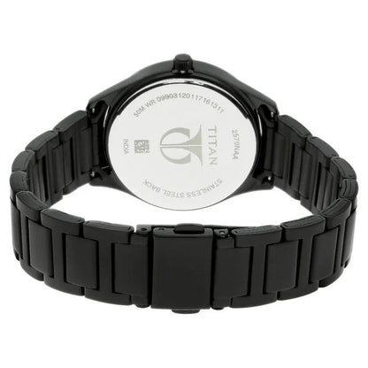 Titan Quartz Analog with Day and Date Black Dial Stainless Steel Strap Watch for Women nt2570nm01