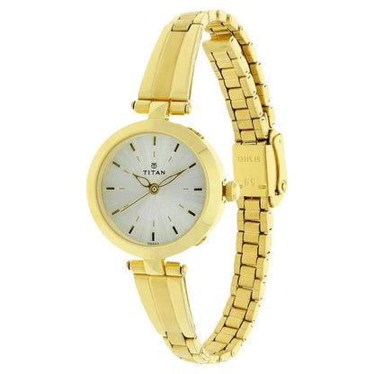 Titan Karishma Champagne Dial Women Watch With Stainless Steel Strap NT2574YM01