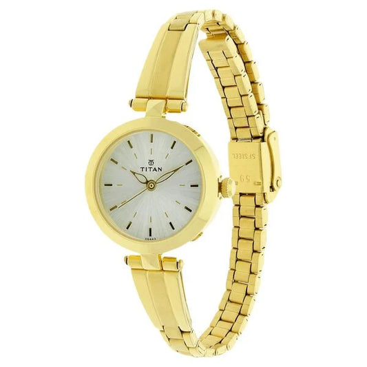 Titan Karishma Champagne Dial Women Watch With Stainless Steel Strap NT2574YM01