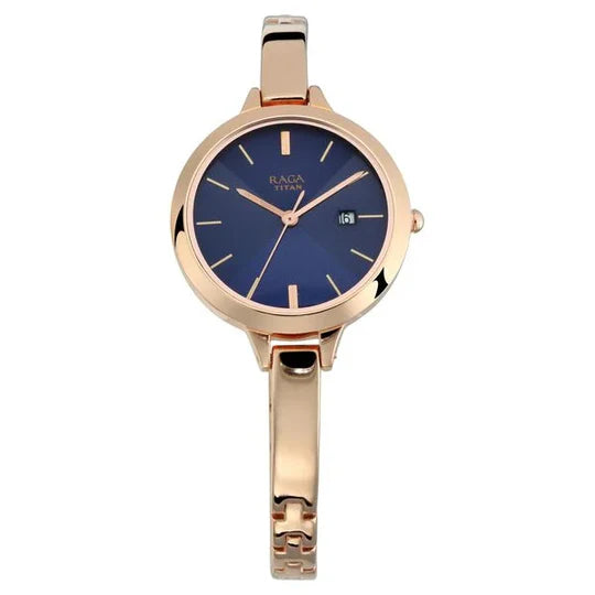 Titan Raga Blue Dial Metal Strap Women'S Watch Nn2578Wm02