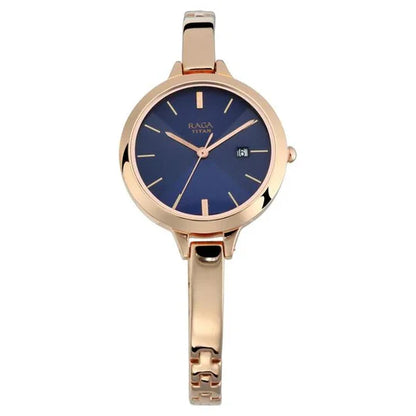 Titan Raga Blue Dial Metal Strap Women'S Watch Nn2578Wm02