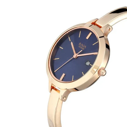 Titan Raga Blue Dial Metal Strap Women'S Watch Nn2578Wm02