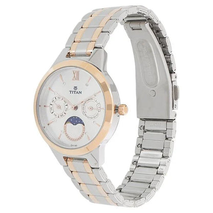 Titan Women's Elegance Moon phase Two-Tone White Dial Watch