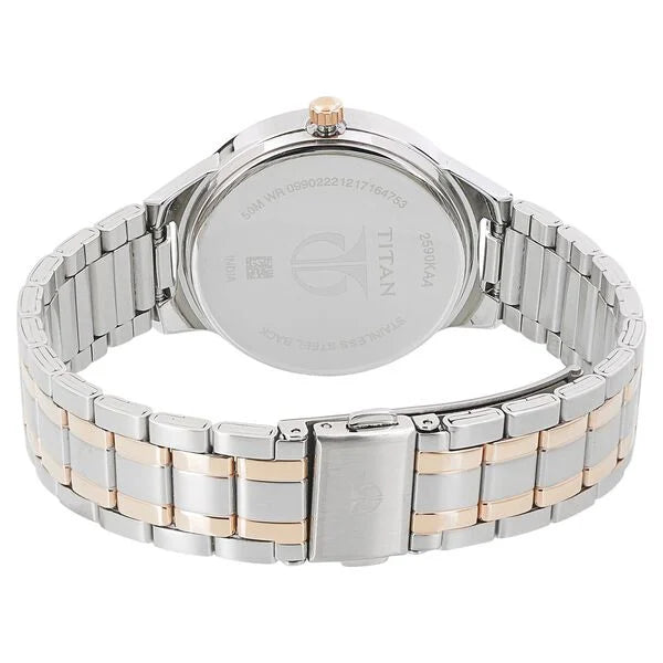Titan Women's Elegance Moon phase Two-Tone White Dial Watch