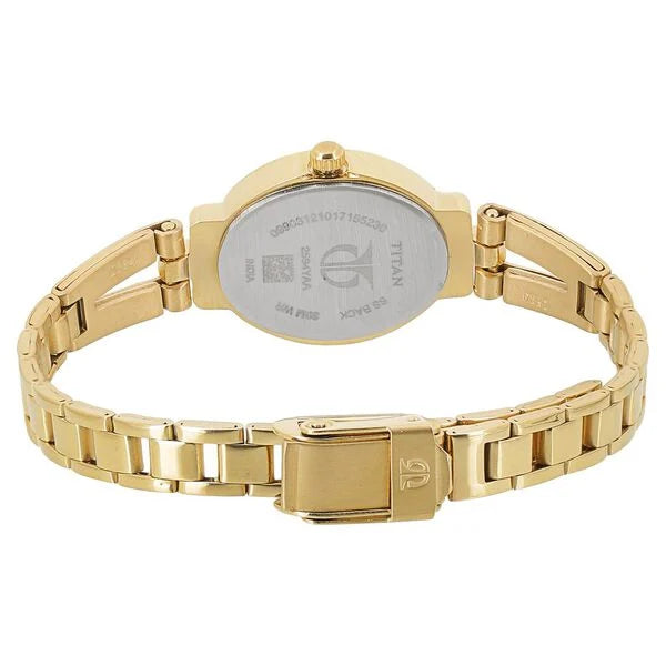 Titan Quartz Analog Champagne Dial Golden Stainless Steel Women - nm2594ym01