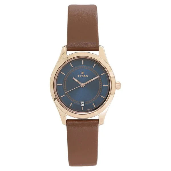 Titan Workwear Blue Dial Analog with Date Leather Strap watch for Women NS2596Wl03