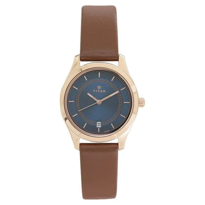 Titan Workwear Blue Dial Analog with Date Leather Strap watch for Women NS2596Wl03
