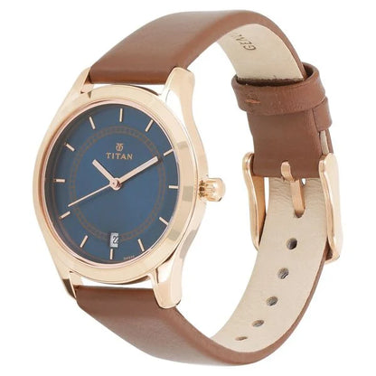 Titan Workwear Blue Dial Analog with Date Leather Strap watch for Women NS2596Wl03