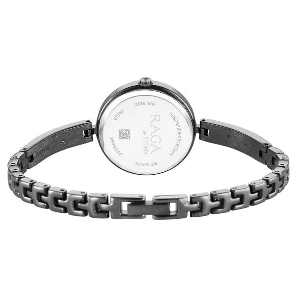 Titan Raga Viva Quartz Analog Black Dial Grey Metal Strap Watch for Women