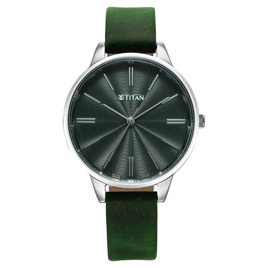 Titan Neo Quartz Analog Green Dial Leather Strap Watch For Women nu2648sl11