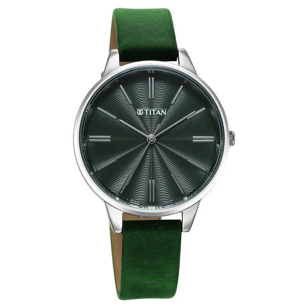Titan Neo Quartz Analog Green Dial Leather Strap Watch For Women nu2648sl11