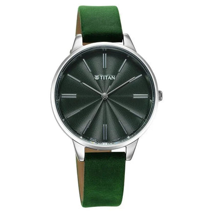 Titan Neo Quartz Analog Green Dial Leather Strap Watch For Women nu2648sl11