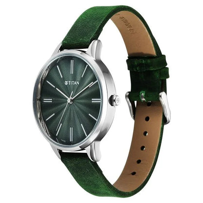 Titan Neo Quartz Analog Green Dial Leather Strap Watch For Women nu2648sl11
