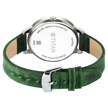 Titan Neo Quartz Analog Green Dial Leather Strap Watch For Women nu2648sl11