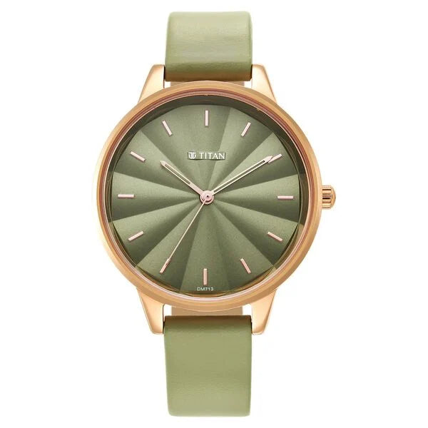 Titan Neo Green Dial Analog Leather Strap Watch for Women NU2648WL06