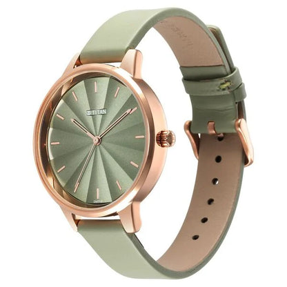 Titan Neo Green Dial Analog Leather Strap Watch for Women NU2648WL06